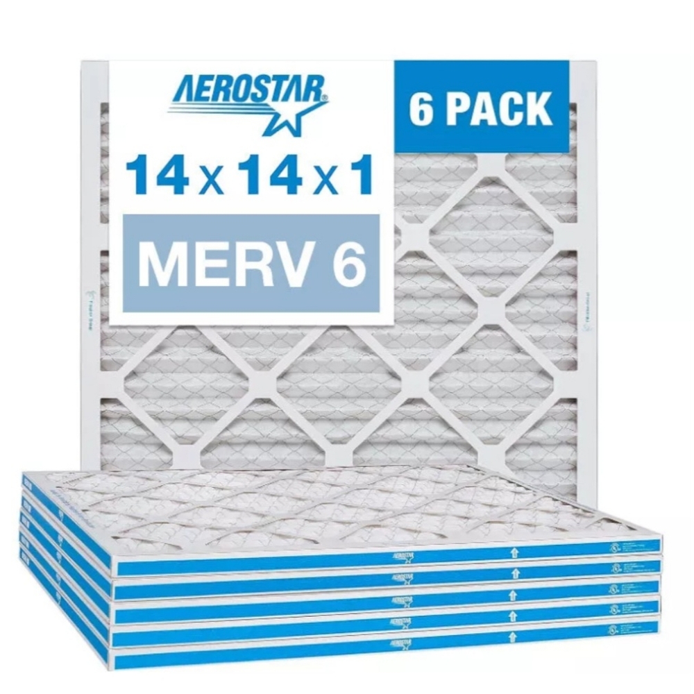 Aerostar 14x14x1  Pleated Air Filter, AC Furnace Air Filter, 6 Pack